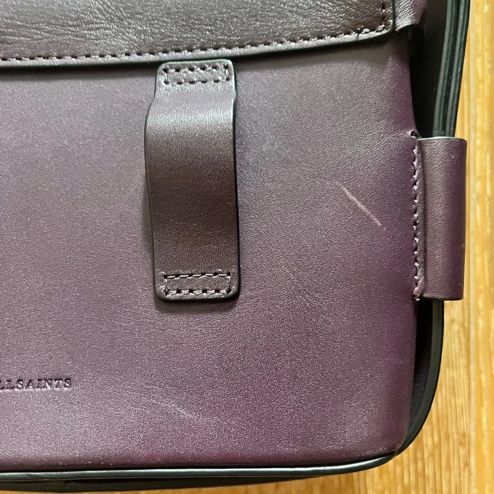 AllSaints Frankie Purple Leather Crossbody with Gold-Tone Lock - Picture 9 of 11